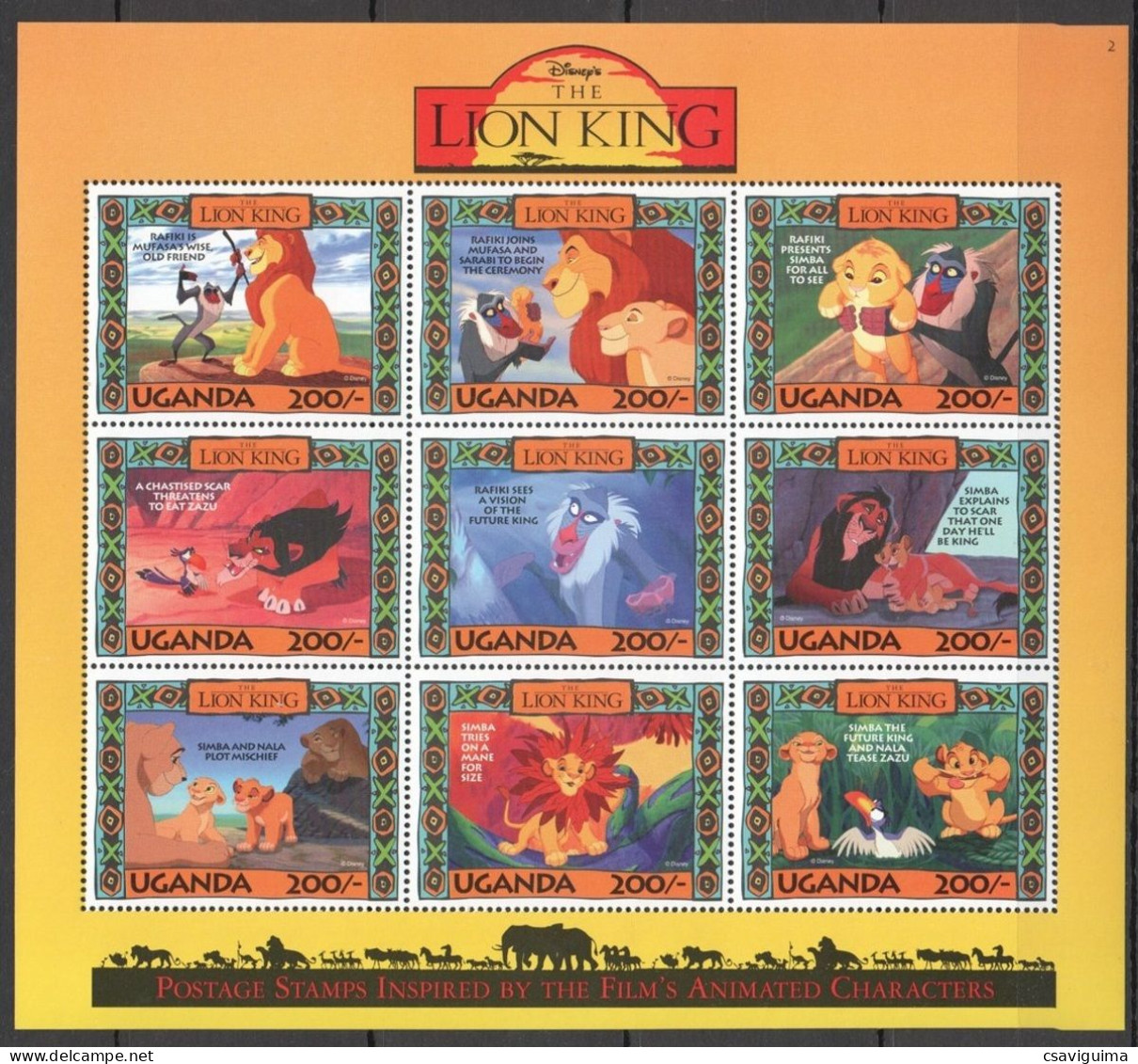 Uganda (Ouganda) - 1994 - Disney: The Lion King - Yv 1135/43 - Disney