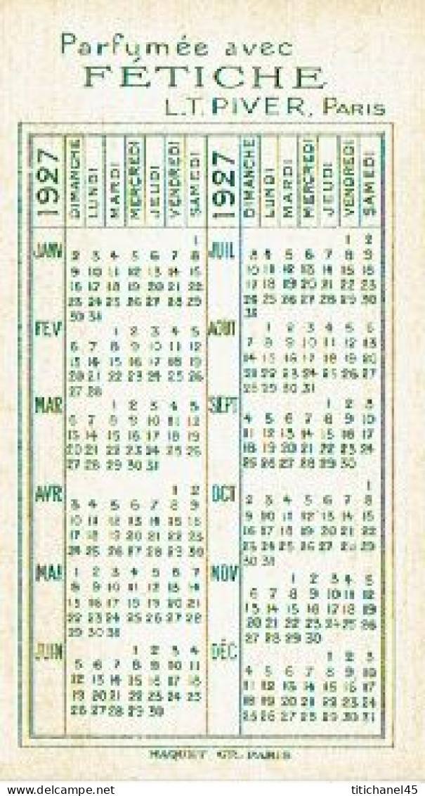 Carte Parfum FETICHE  De L.T. PIVER - Calendrier De 1927 Au Verso - Antiguas (hasta 1960)