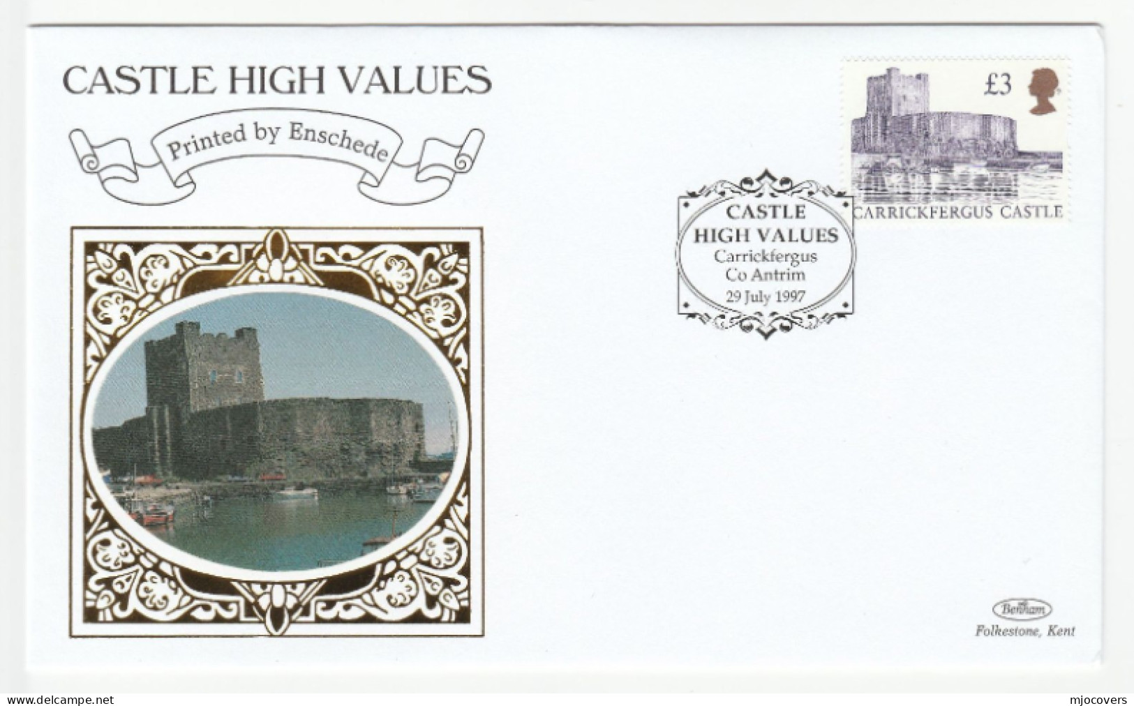 £5 & £3 CASTLE Special SILK FDCs Special Pmks WiNDSOR & CARRICKFERGUS 1997 GB Stamps 2 Cover Fdc - 1991-2000 Em. Décimales