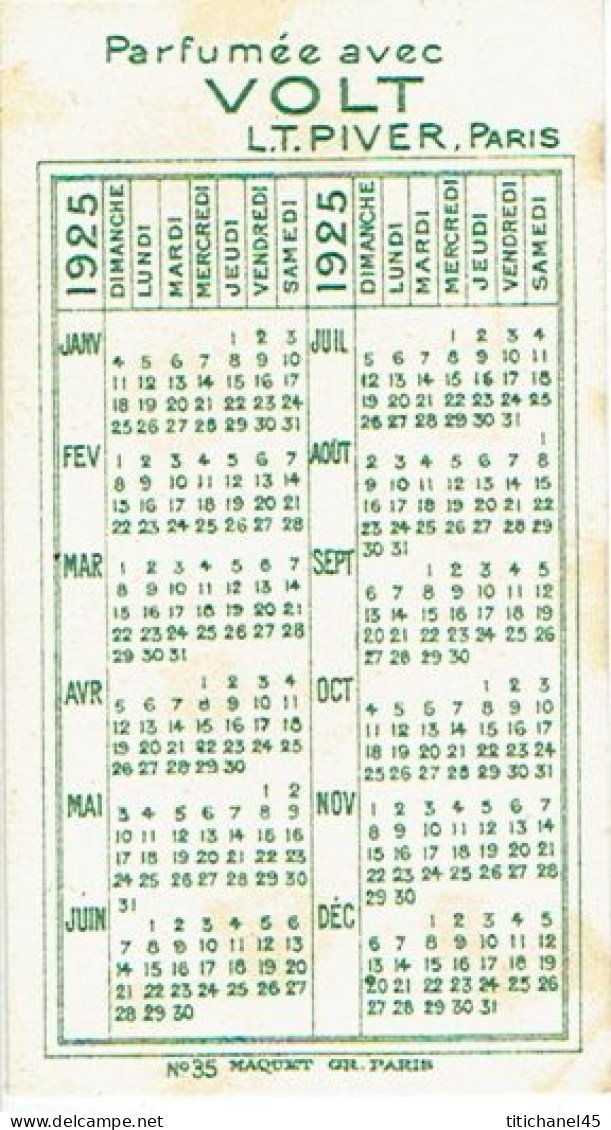 Carte Parfum VOLT De L.T. PIVER - Calendrier De 1925 Au Verso - Antiguas (hasta 1960)