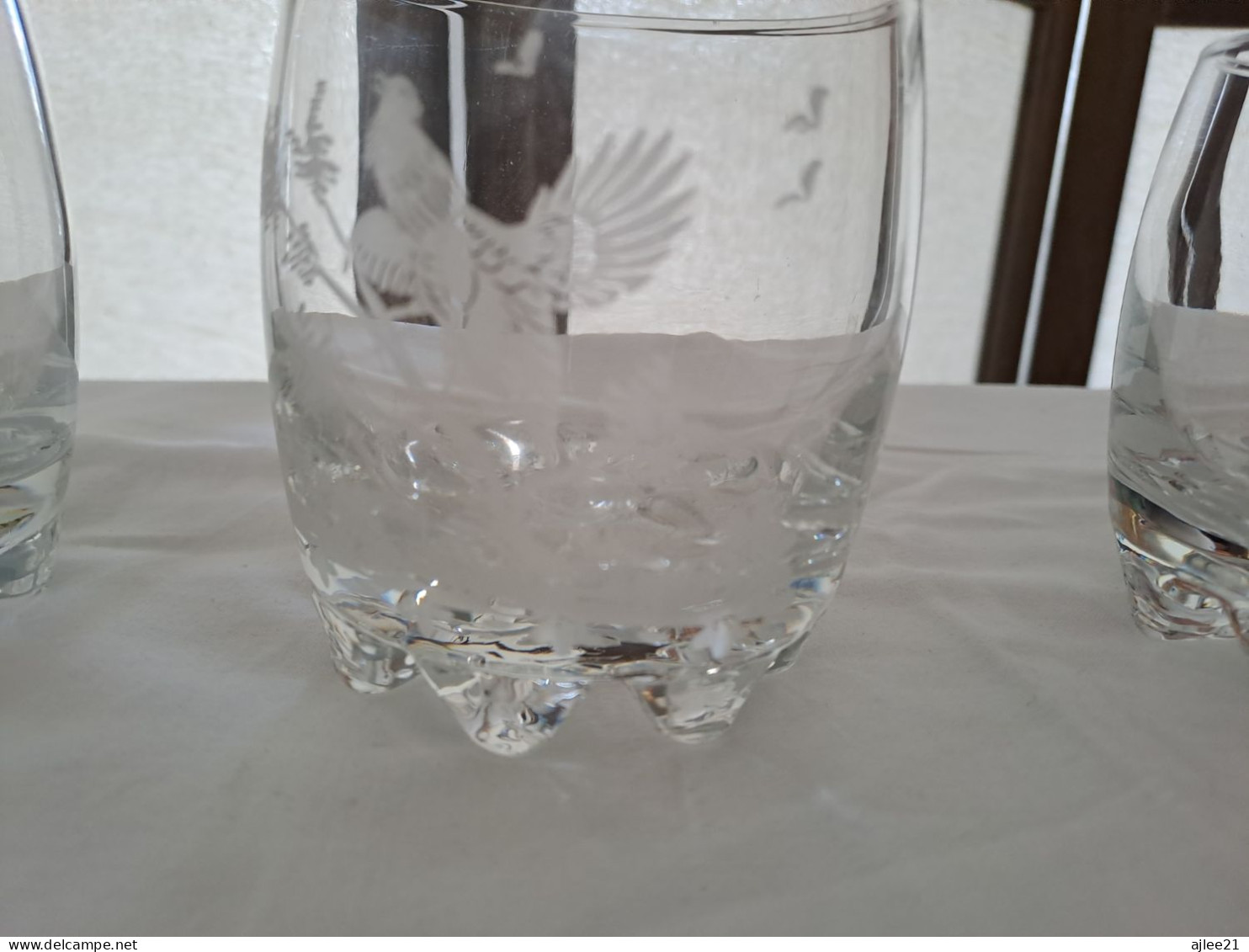 4 Verres À Eau/ Whisky.   En Cristal De Bohème (?).  Sur Le Thème De La Chasse.