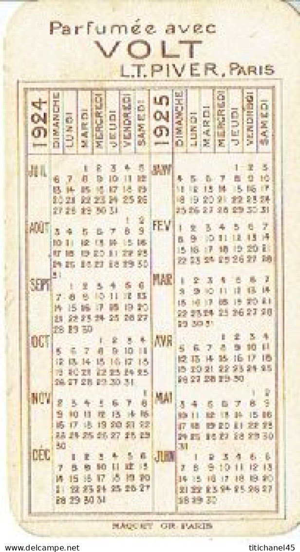 Peu Courante Carte Avec Variante (étiquette Rouge Sur Flacon) Parfum VOLT De L.T. PIVER - Calendrier De 1924 Au Verso - Antiguas (hasta 1960)