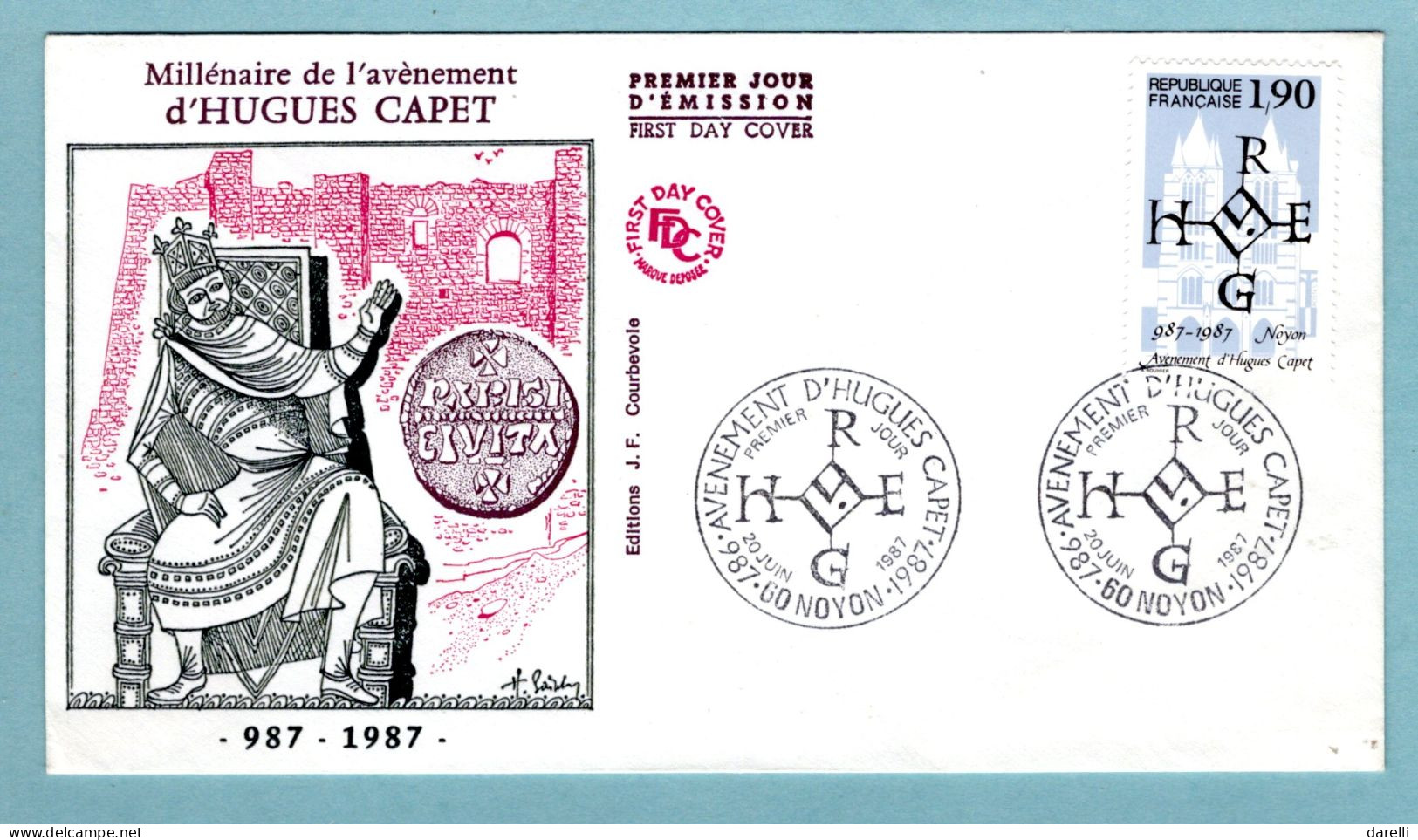 FDC France 1987 - Millénaire De L'avènement D'Hugues Capet - YT 2478 - 60 Noyon - 1980-1989