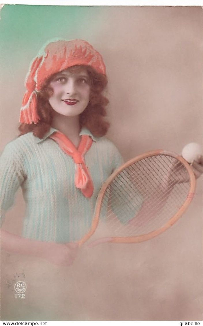 fantaisie - 1921 - lot 7 cartes - jeune femme joueuse de tennis - 