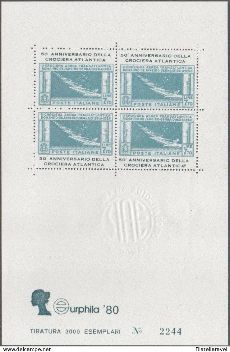 ITALIA REPUBBLICA - 1980 - ITALIA Foglietto Erinnofilo Eurphila 1980. N. 2244 - Blocs-feuillets