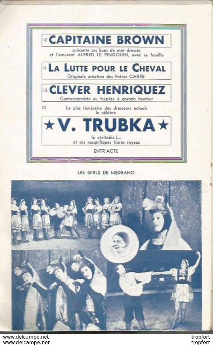 Vintage Old french Circus program 1937 / Programme Cirque MEDRANO Fratellini ZAMA TRUBKA