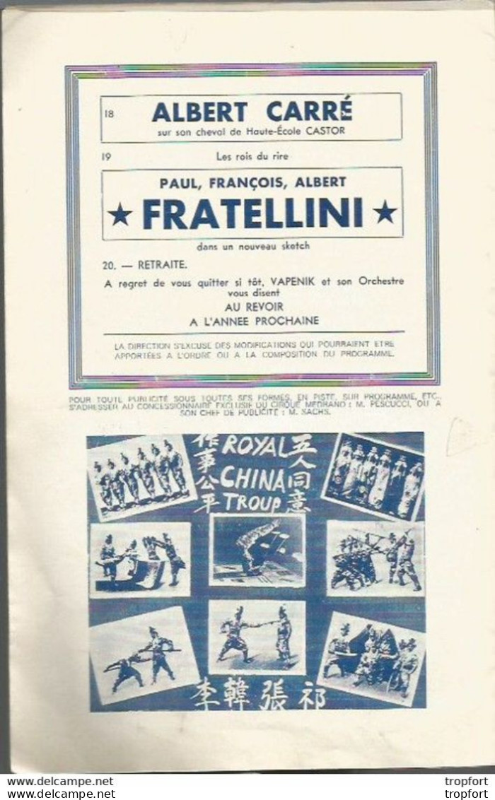 Vintage Old french Circus program 1937 / Programme Cirque MEDRANO Fratellini ZAMA TRUBKA