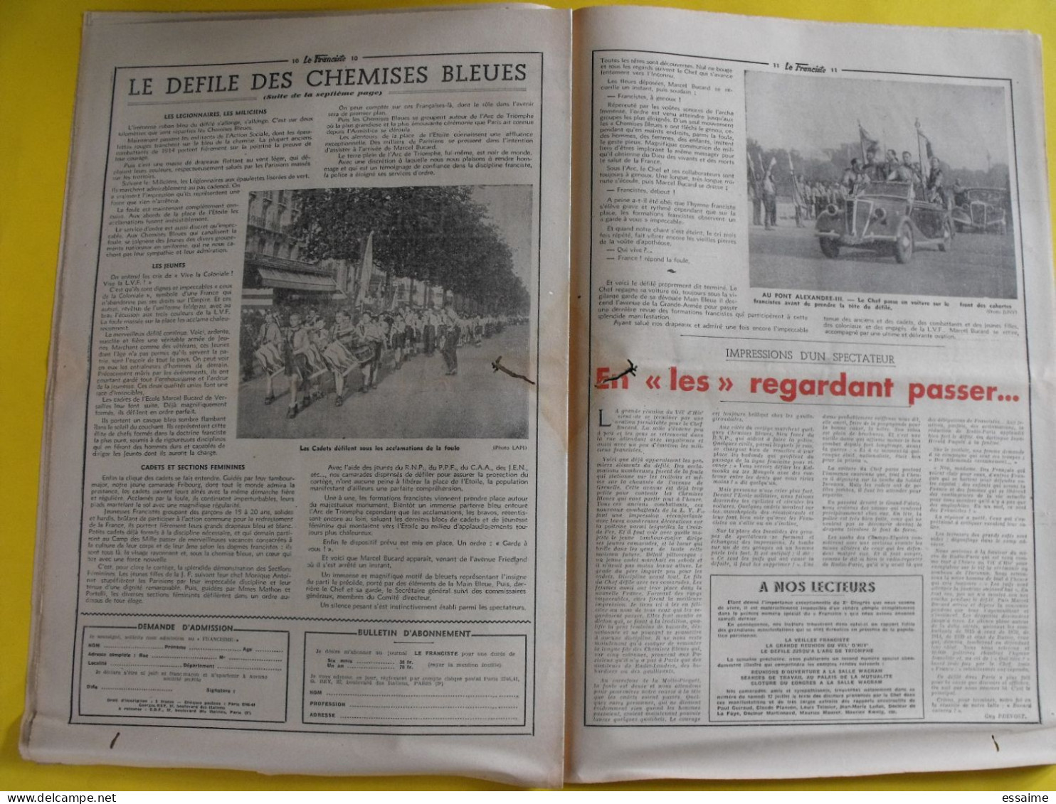 Le Franciste n° 281  du samedi 10 juillet 1943. Marcel Bucard. francisme collaboration milice guiraud ramelot congrès