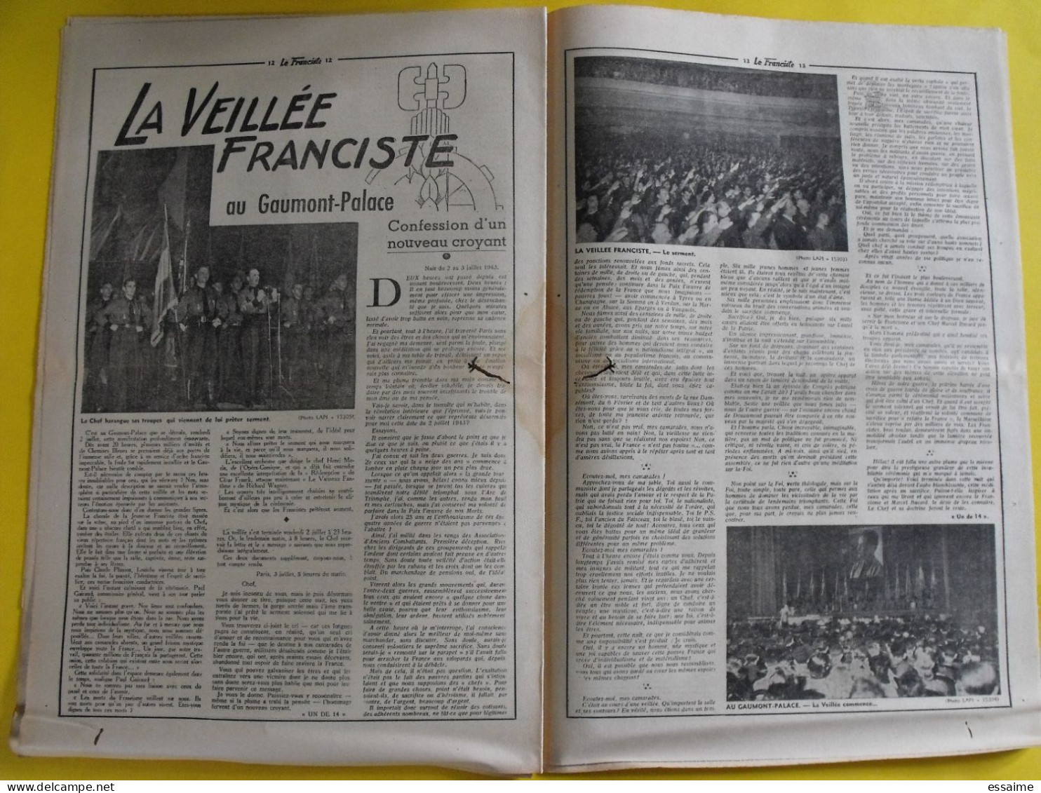 Le Franciste n° 281  du samedi 10 juillet 1943. Marcel Bucard. francisme collaboration milice guiraud ramelot congrès