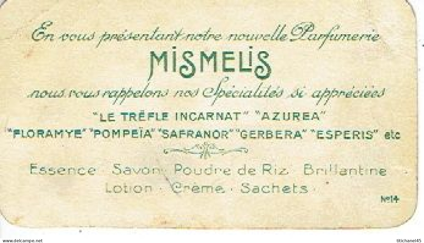 Carte Parfum MISMELIS De L.T. PIVER - Variante : Flacon Au Lieu De Boîte à Poudre - Antiquariat (bis 1960)