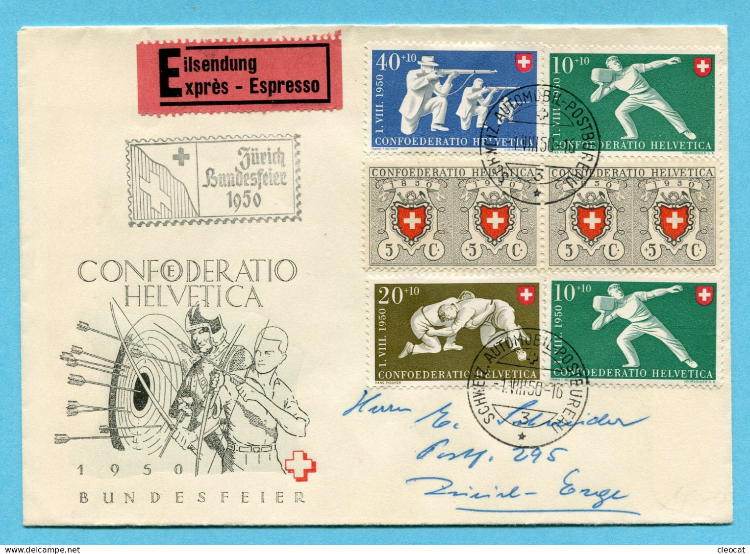 Satzbrief 1950 Auf P3 - Gestempelt Bundesfeier Zürich Und Schweiz. Automobil-Postbureau 1.VIII.50 - Covers & Documents