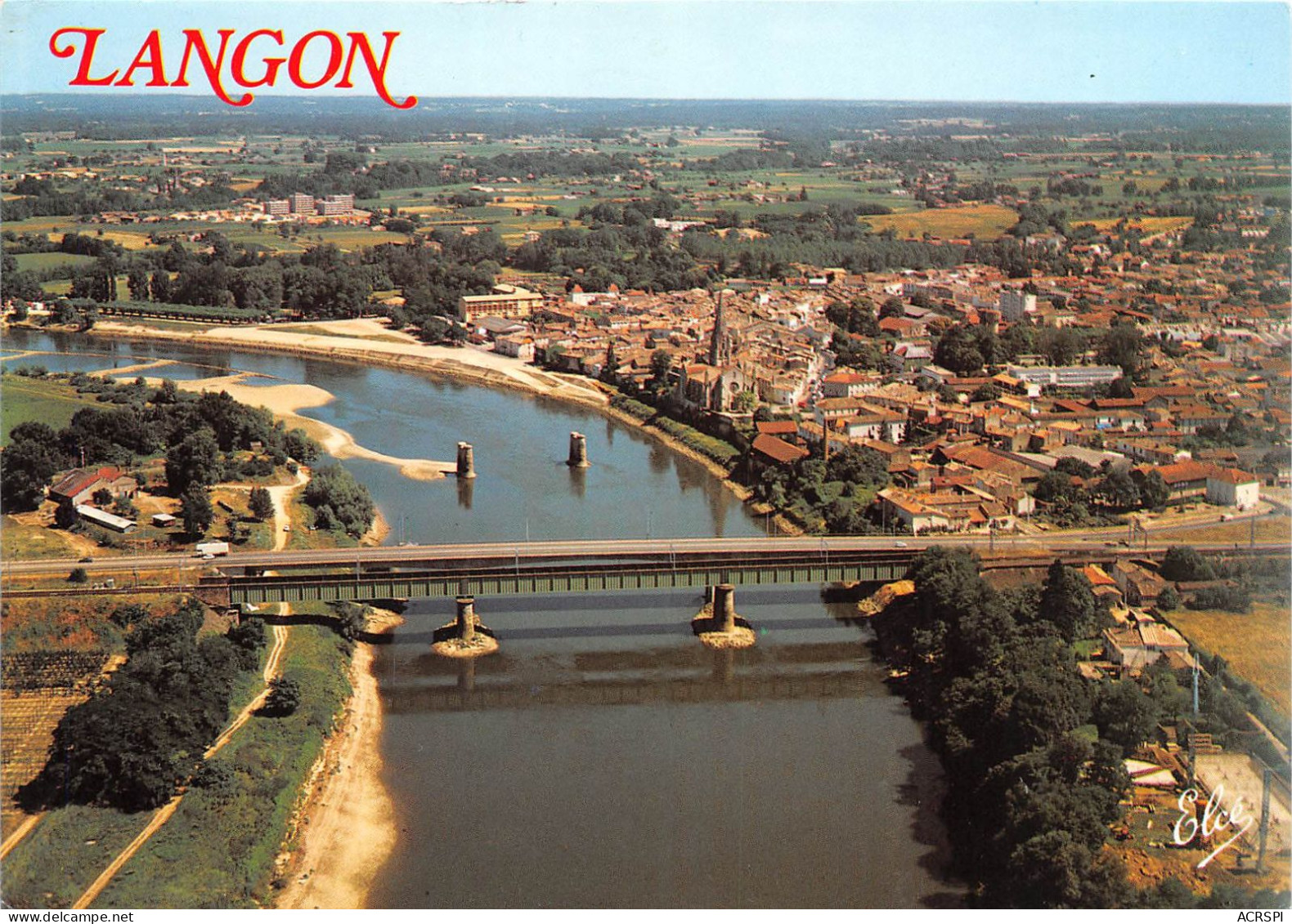 LANGON Vue Generale Sur La Ville Avec Les Ponts Sur La Garonne Et L Eglise St Gervais 20(scan Recto-verso) MA937 - Langon