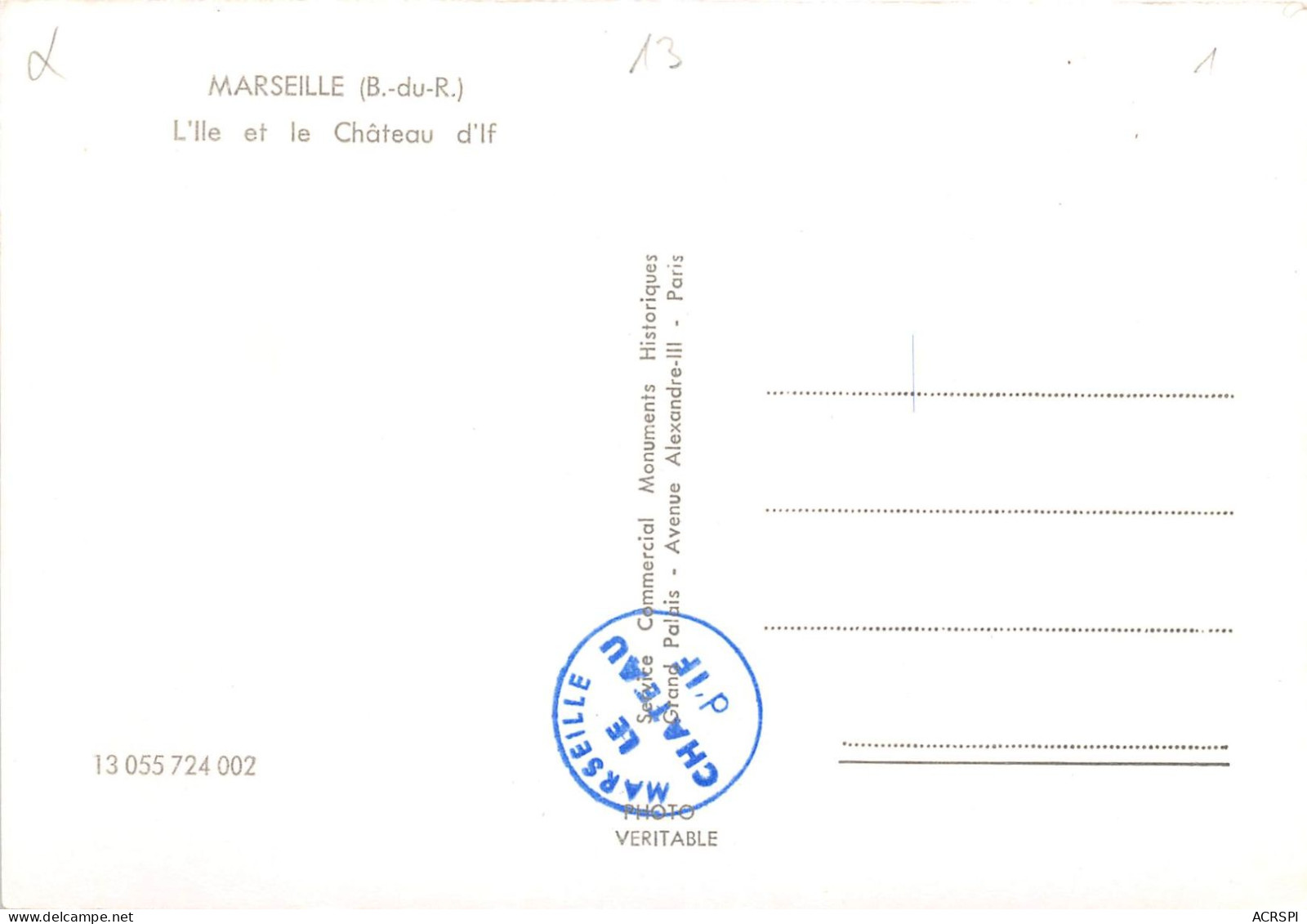 MARSEILLE L ILE ET LE CHATEAU D IF 31(scan Recto-verso) MA934 - Castello Di If, Isole ...