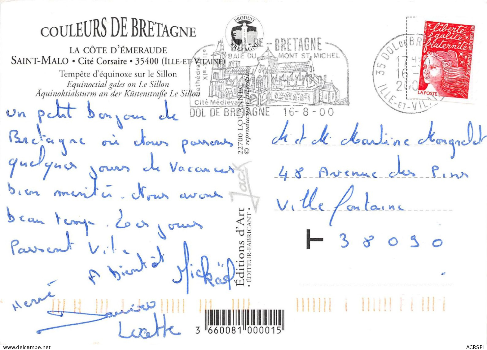 SAINT MALO Tempete D Equinoxe Sur Le Sillon 17(scan Recto-verso) MA954 - Saint Malo