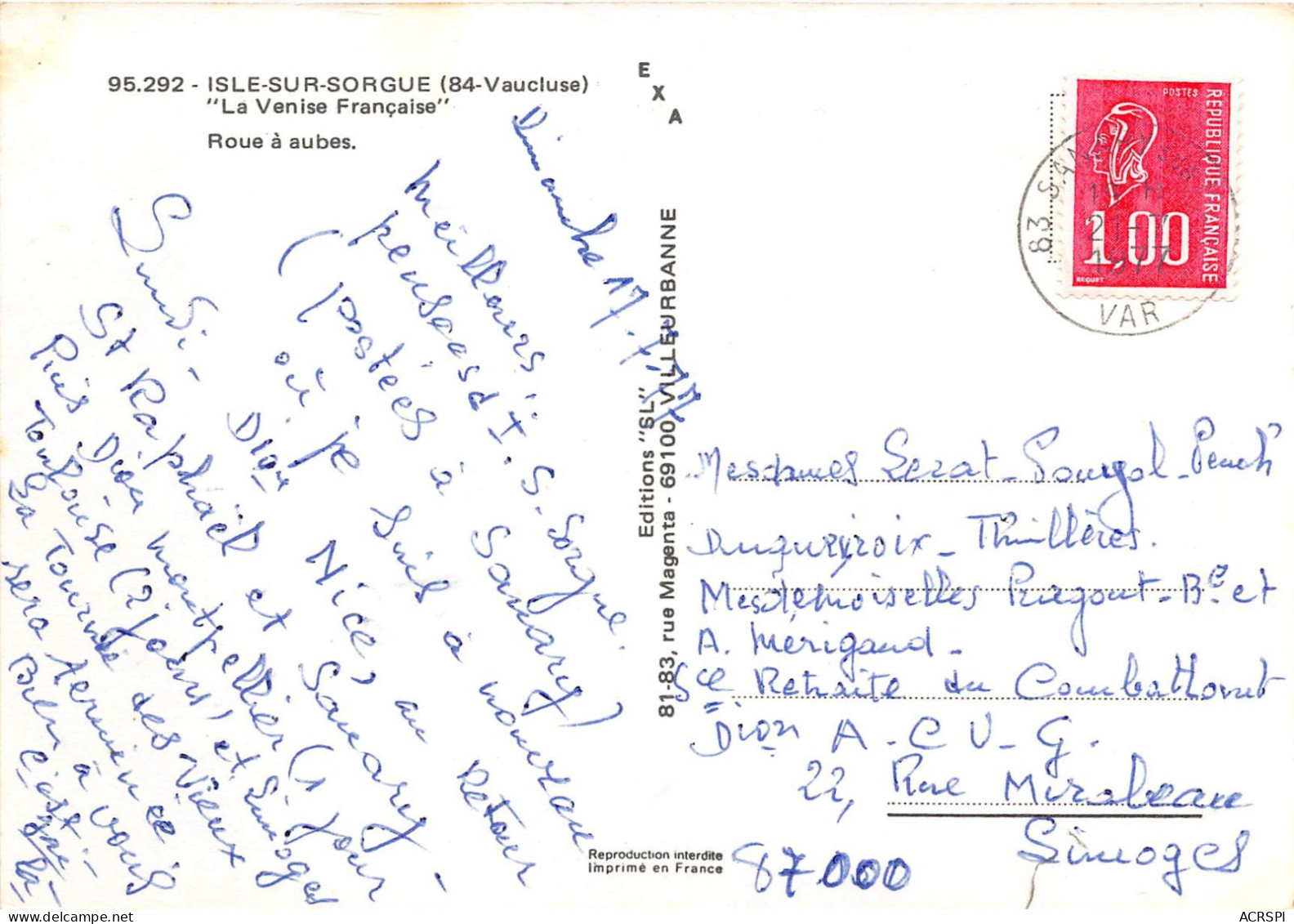 ISLE SUR SORGUE La Venise Francaise Roue A Aubes 15(scan Recto-verso) MA945 - L'Isle Sur Sorgue