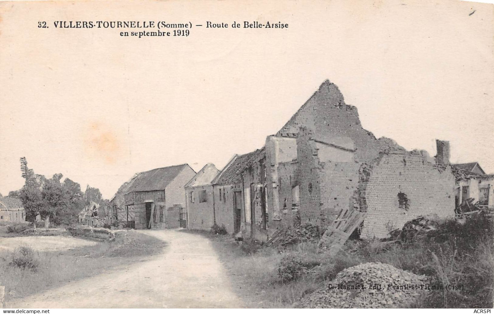 VILLIERS TOURNELLE Route De Belle Arsise En Septembre 1919 14(scan Recto-verso) MA944 - Villers Bretonneux