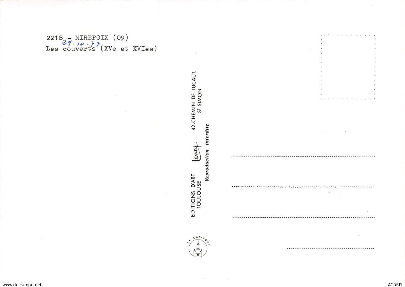MIREPOIX Les Couverts XVe Et XVIes 5(scan Recto-verso) MA974 - Mirepoix