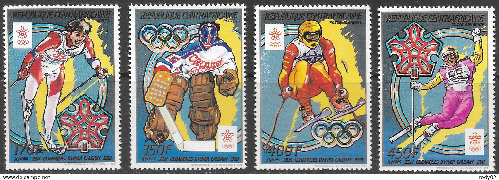 CENTRAFRIQUE - JEUX OLYMPIQUES D'HIVER A CALGARY - N° 795 A 796 ET PA 377 A 378 - NEUF** MNH - Winter 1988: Calgary