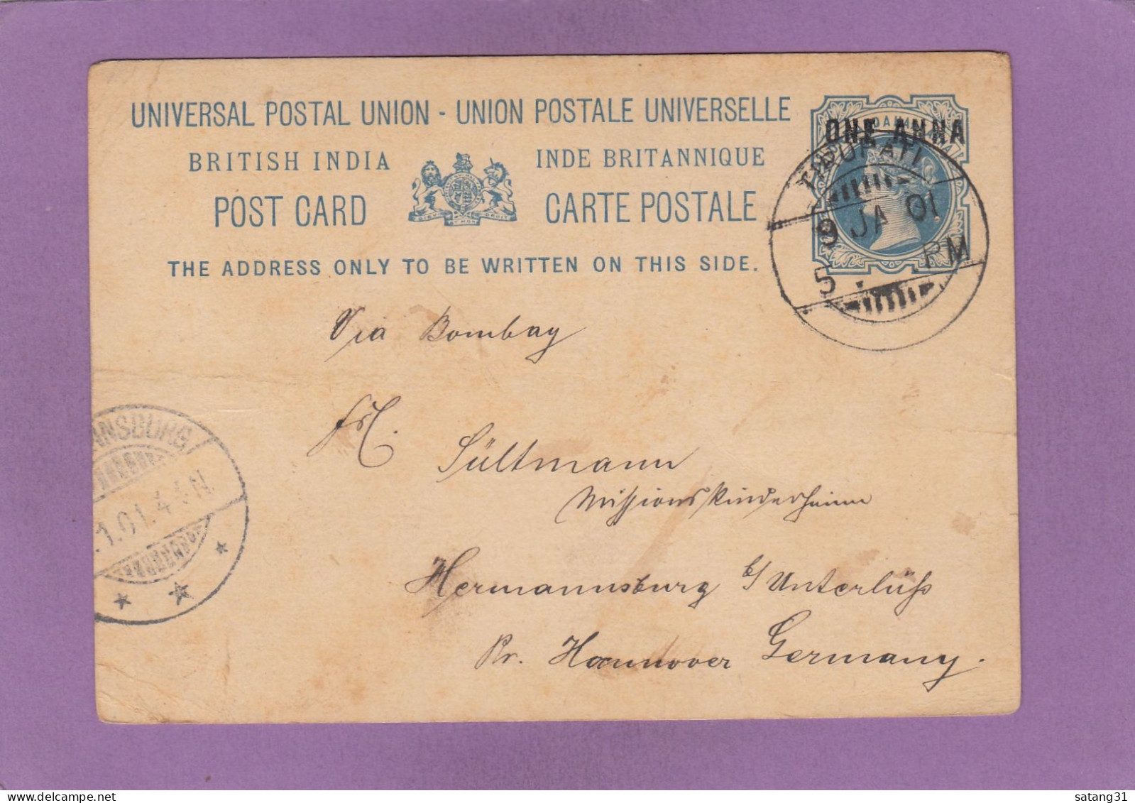 ENTIER POSTAL AVEC SURCHARGE DE TIRUPATI POUR HERMANNSBURG,ALLEMAGNE - 1882-1901 Imperio