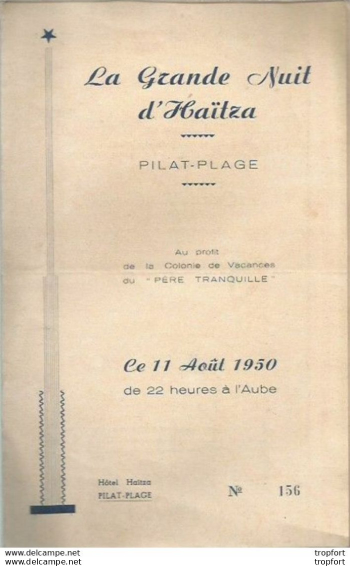 Old French Theater Program1950 / Rare Programme Théâtre PILAT-PLAGE Numéroté 156 Nuit D Haitza - Programmes