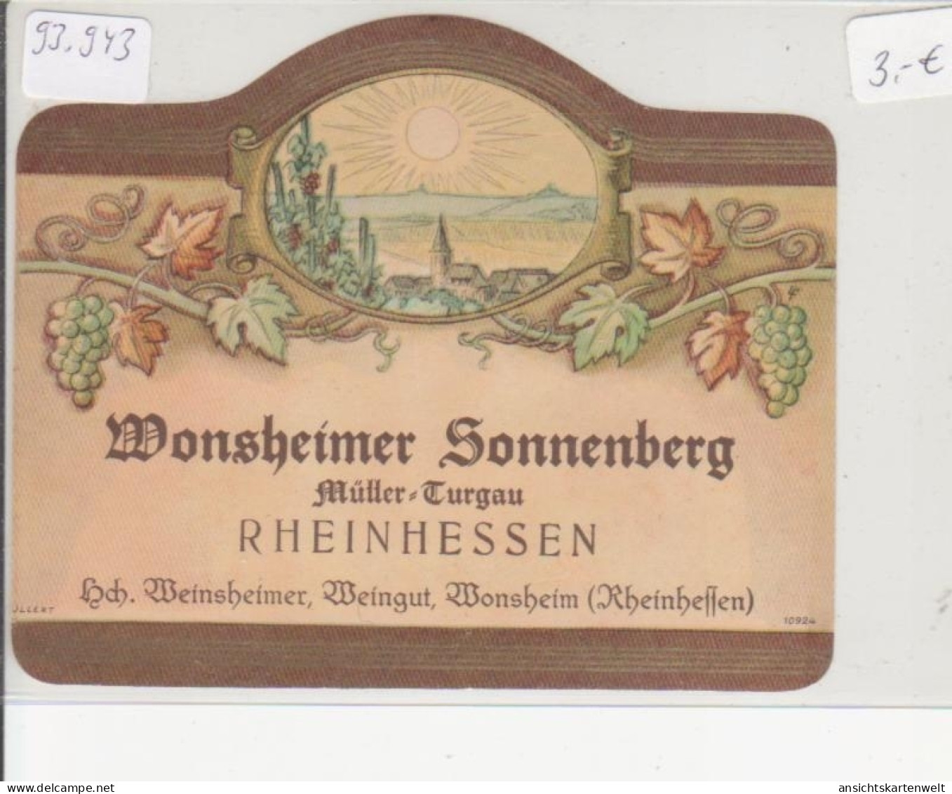 Monsheimer Sonnenberg Hch. Weinsheimer #93.943 - Advertising