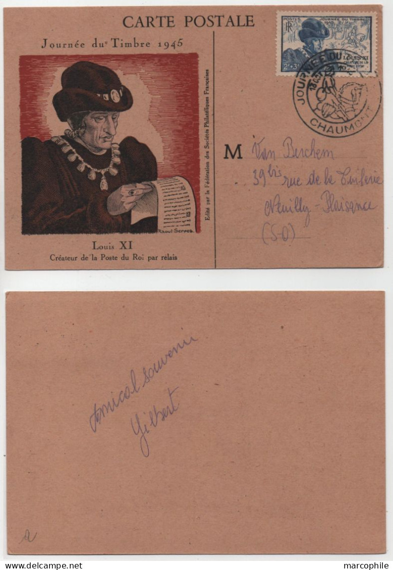 CHAUMONT - HAUTE MARNE / 1945 CARTE MAXIMUM FDC JOURNEE DU TIMBRE  VOYAGEE / COTE 35.00 &euro; (ref 7215a) - Journée Du Timbre