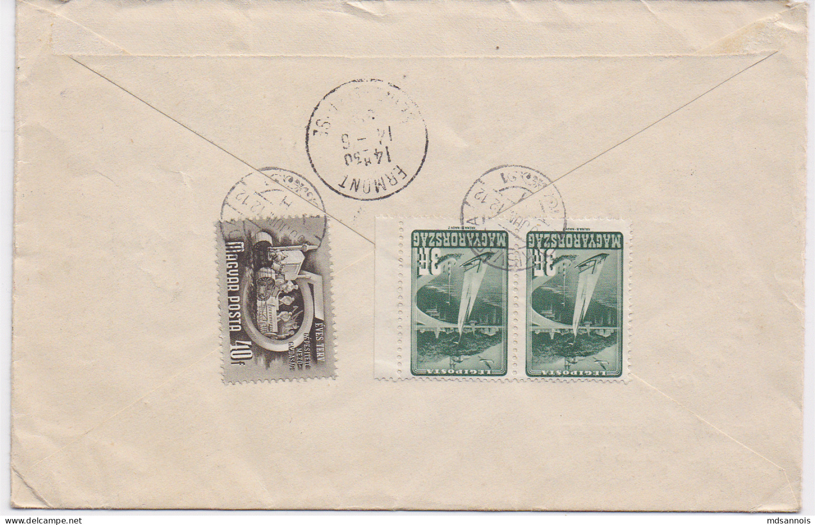 Hongrie Enveloppe Par Avion 1950 Journée De L'enfance Recommandée Kisvarda (les Timbres Vendus Sont Les Timbres Scannés) - Storia Postale