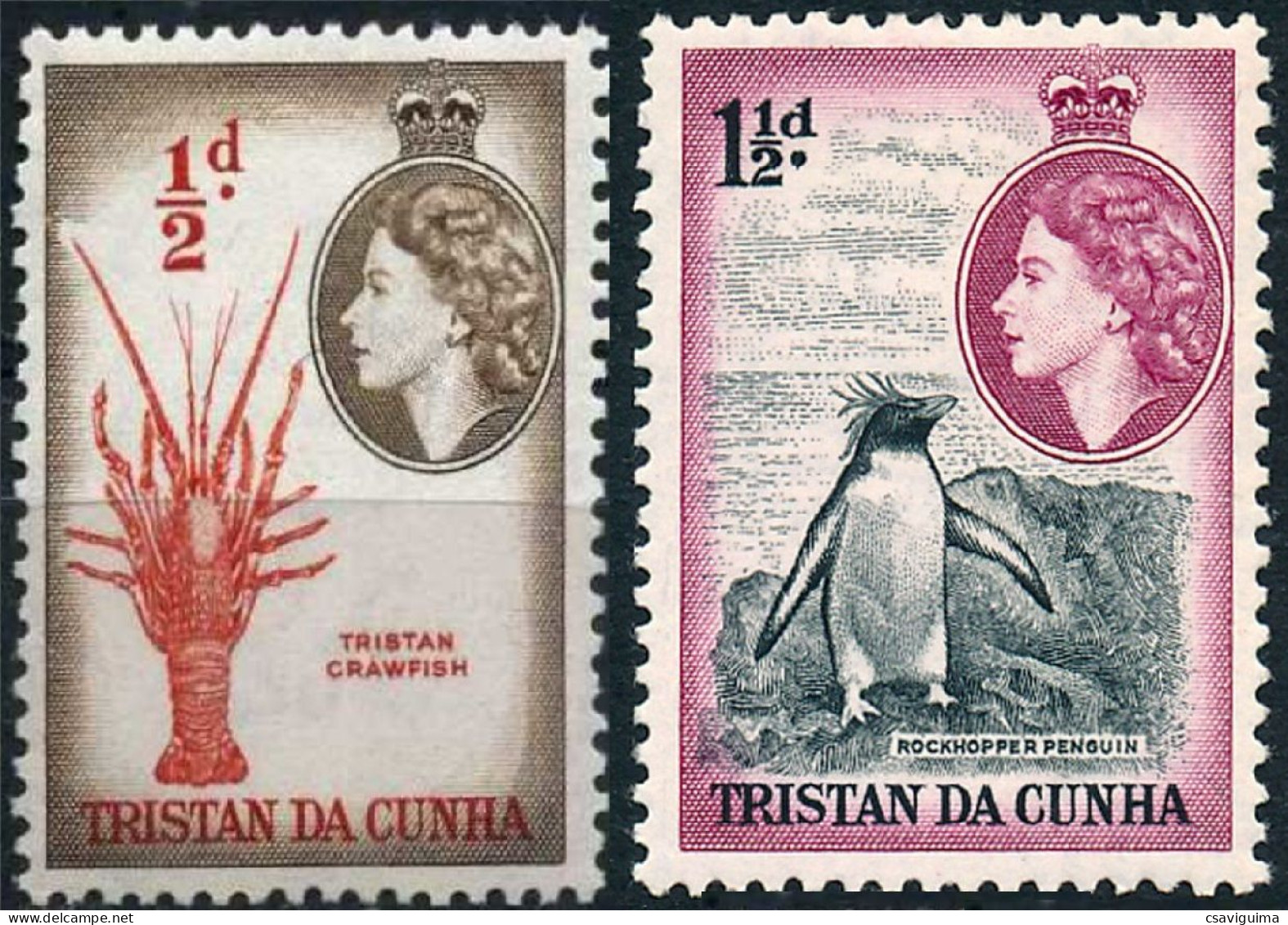 Tristan Da Cunha - 1954 - Lobster, Pinguin - Yv 14 + 16 - Vie Marine