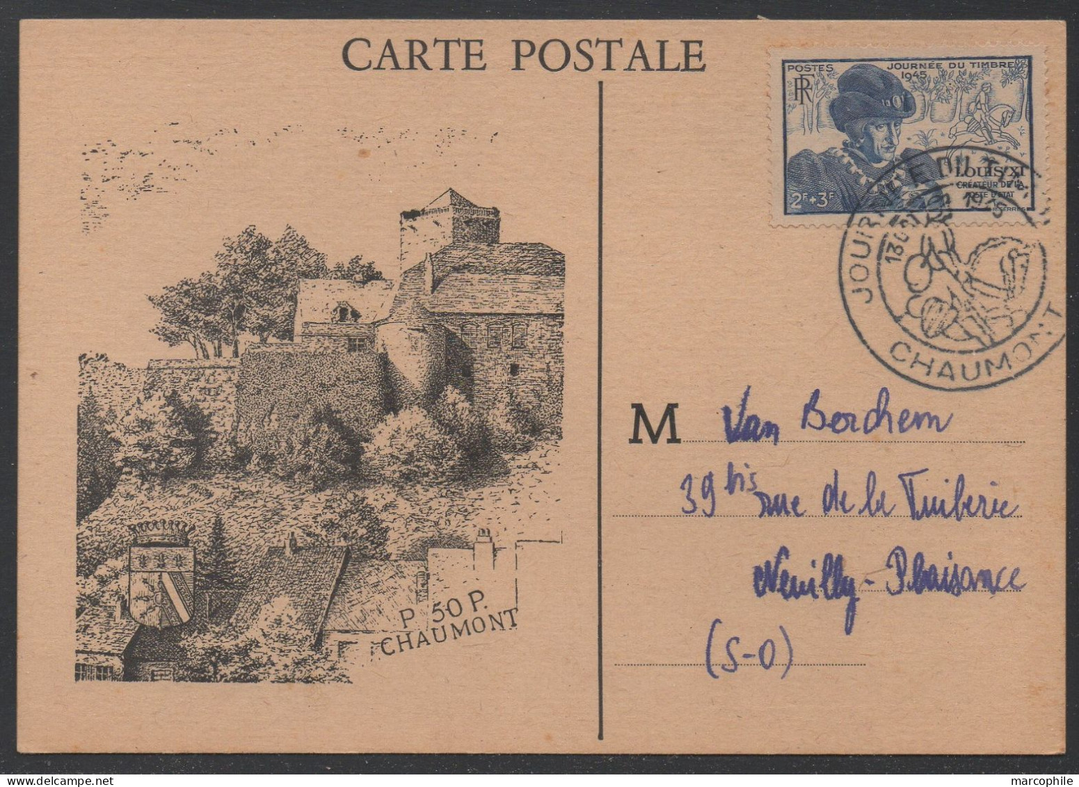 CHAUMONT - HAUTE MARNE / 1945 CARTE FDC JOURNEE DU TIMBRE  VOYAGEE / COTE 35.00 &euro; (ref 7215) - Stamp's Day