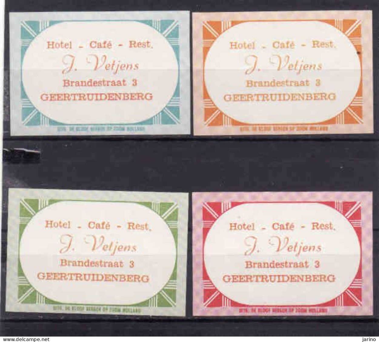 4 Dutch Matchbox Labels, GEERTRUIDENBERG - North Brabant, Hotel Café Restaurant J. Vetjens, Holland, Netherlands - Matchbox Labels