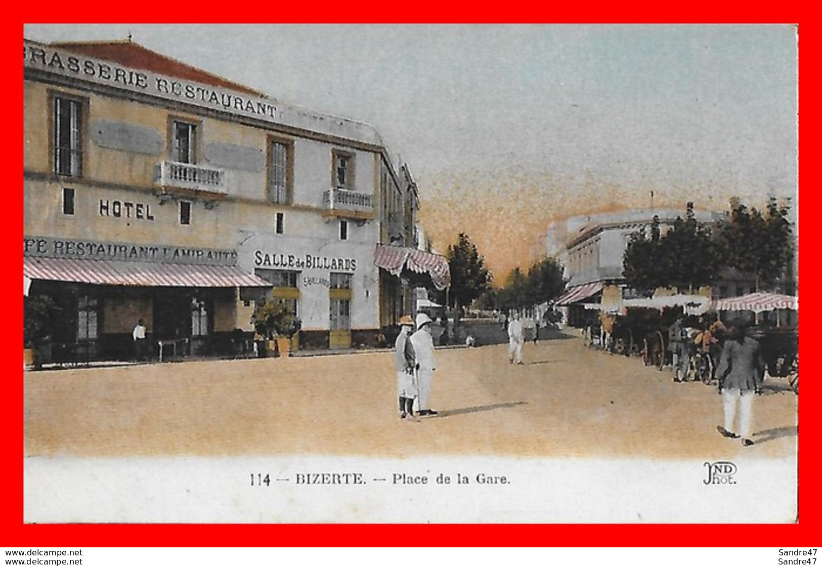 CPA BIZERTE (Tunisie)  Place De La Gare, Animé, Brasserie Restaurant Hôtel, Salle De Billard...H268 - Tunesien