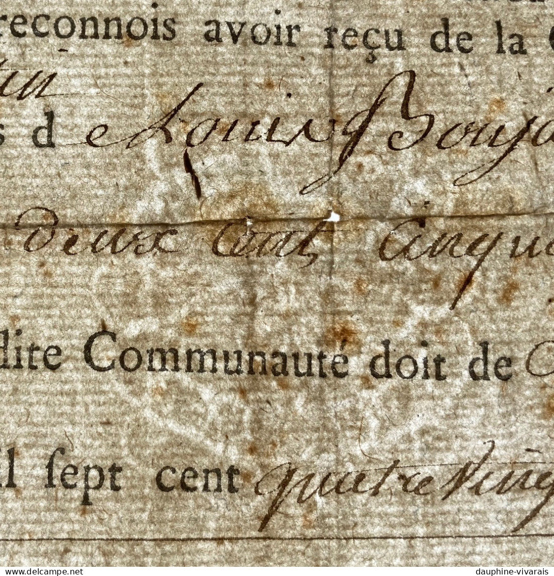 VIEUX PAPIERS - 1783 - GENERALITE DE GRENOBLE ISERE - COMMUNAUTE D'URIAGE - QUITTANCE DE PAIEMENT DES VINGTIEMES - Timbri Generalità