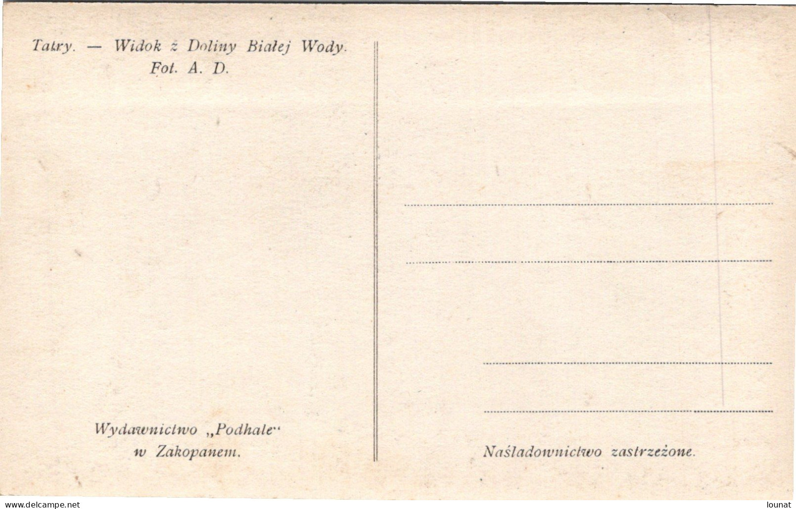 TATRY - Widok Doliny Biatej Wody Fot. A. D. - Wydawnictwo, "Podhale" W Zakopanem SLOVAQUIE Carte Photo - Slovaquie