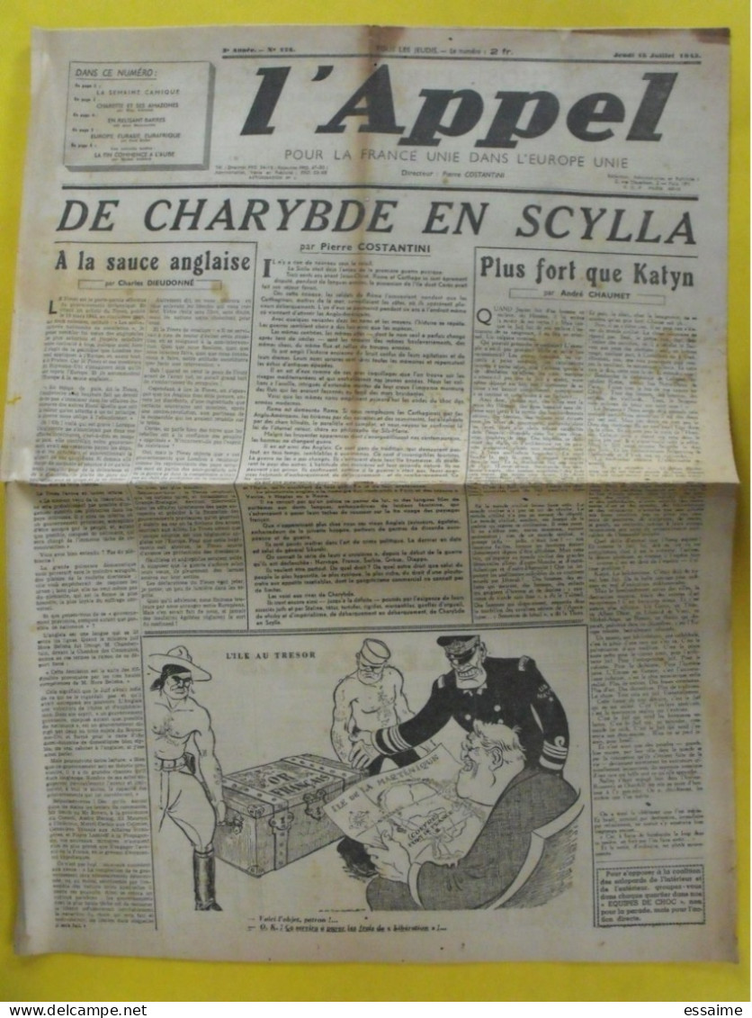 L'appel N° 124 Du 15 Juillet 1943. Costantini. Francisme Collaboration Milice Katyn Chaumet Audiard Laval - Altri & Non Classificati