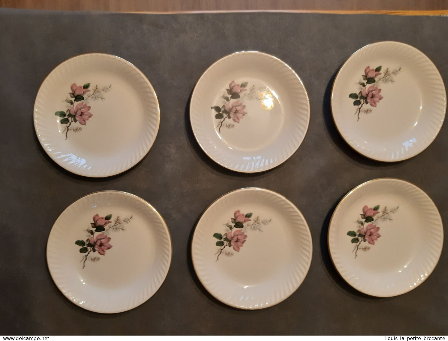 6 Assiettes Creuses GIEN Modèle CHENONCEAUX , Diamètre 22cm, Bord Doré. Bon état, Une Assiette A Un Petit Fêle - Plates