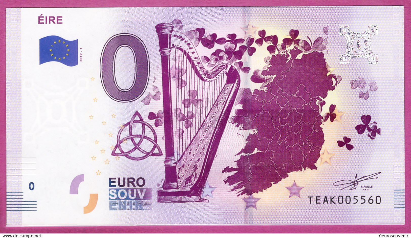 0-Euro TEAK 2019-1 ÉIRE - LANDKARTE HARFE - Privatentwürfe