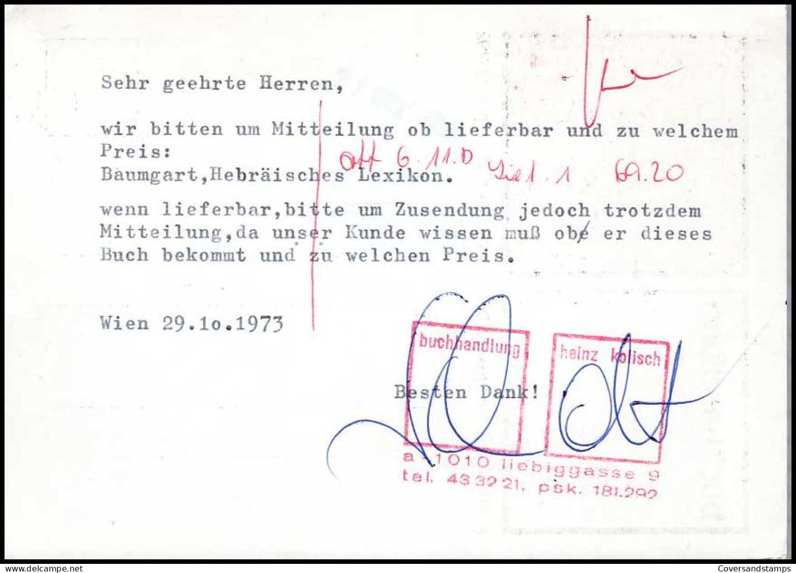 Postkarte Nach Köln - 'Buchhandlung Heinz Kolisch' - Lettres & Documents