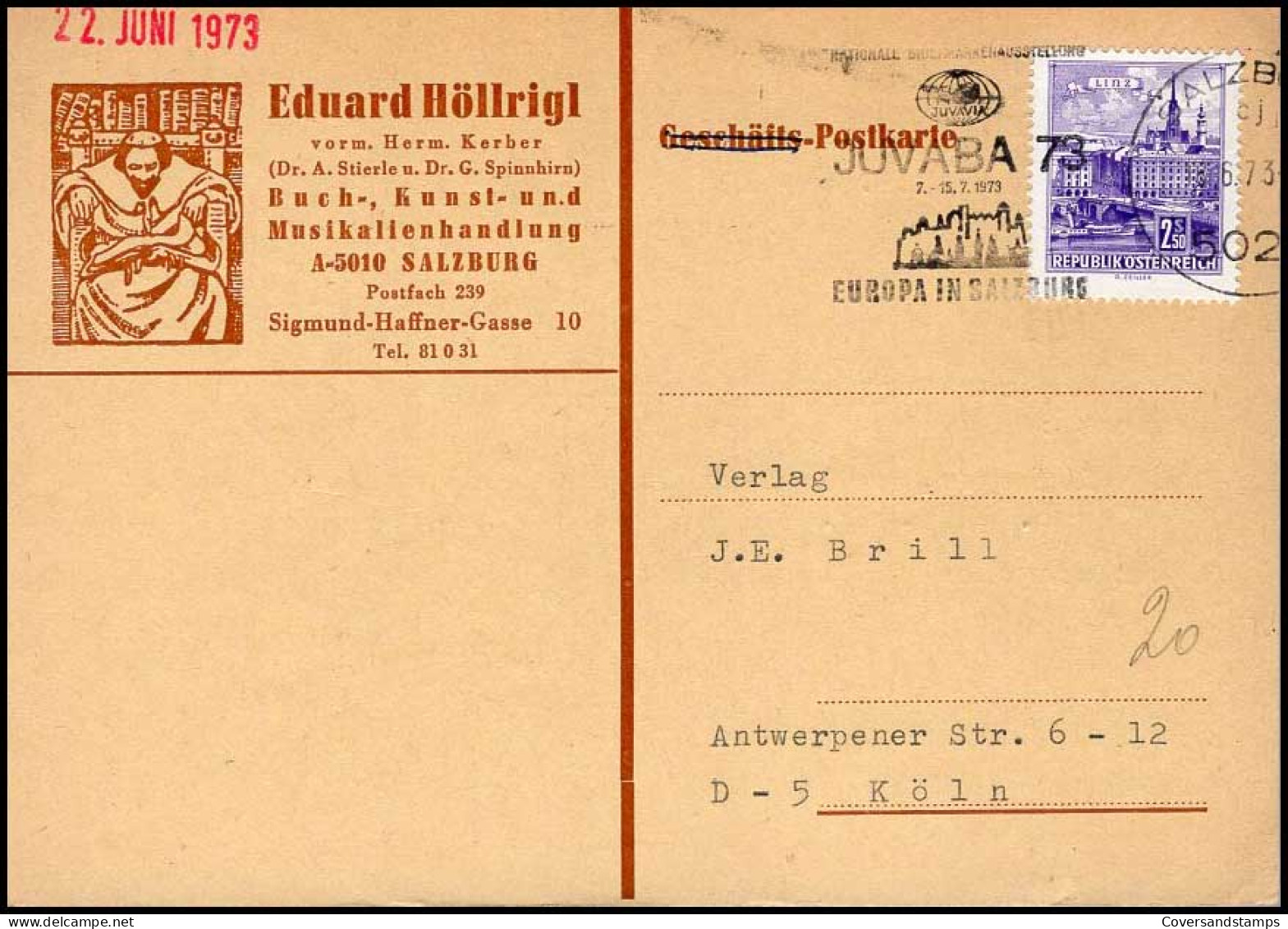 Postkarte Nach Köln - 'Eduard Höllrigl, Salzburg' - Cartas & Documentos