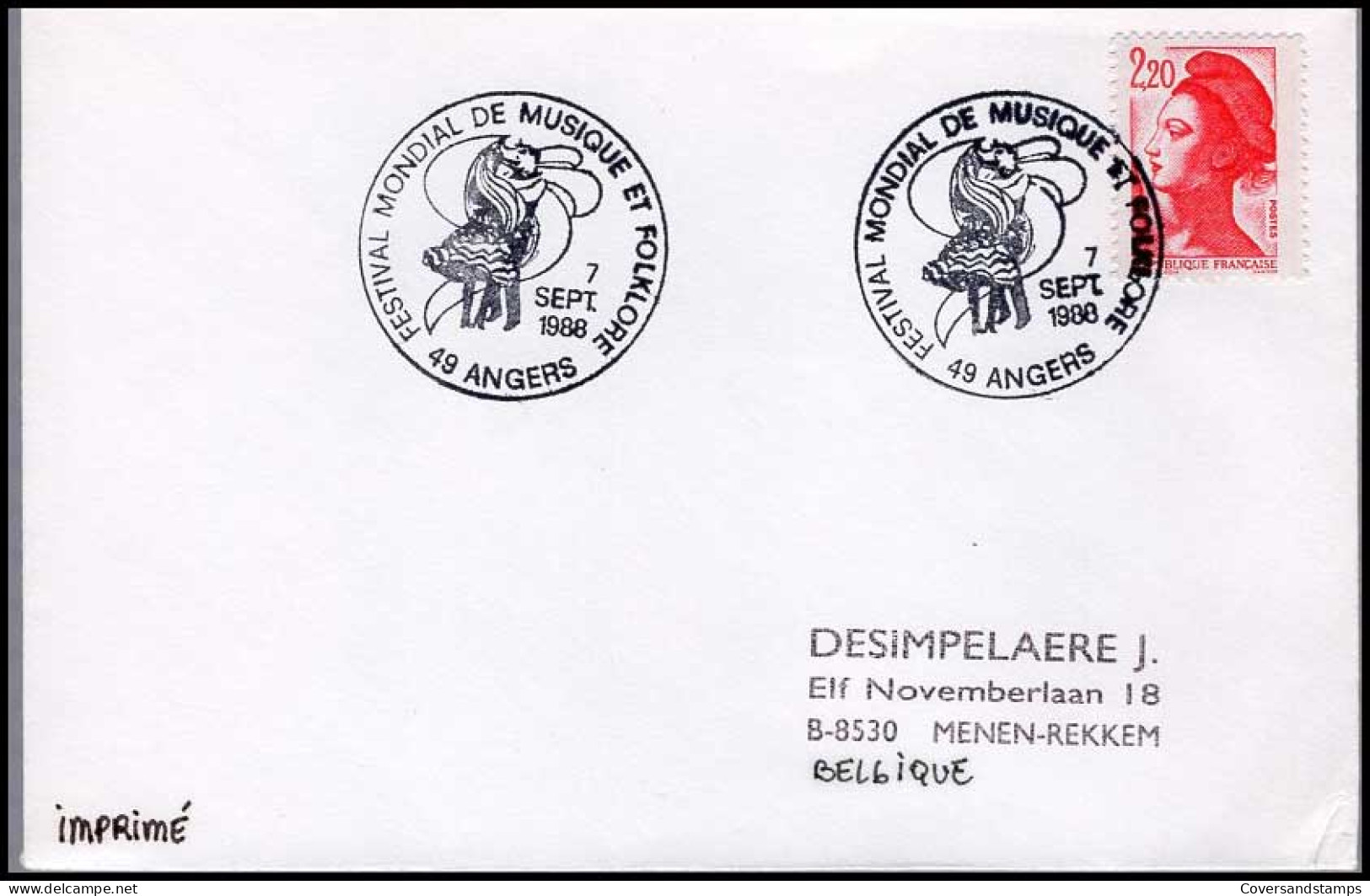 Cover To Rekkem, Belgium - 'Festival Mondial De Musique Et Folklore' - Storia Postale