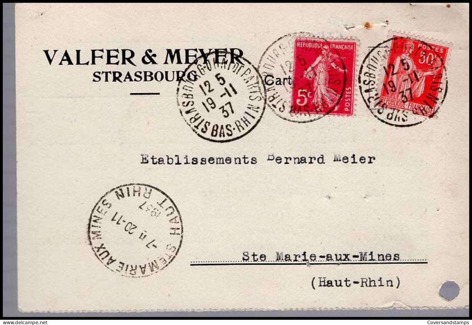 Carte Postale - 'Valfer & Meyer, Strasbourg' - 1906-38 Semeuse Camée