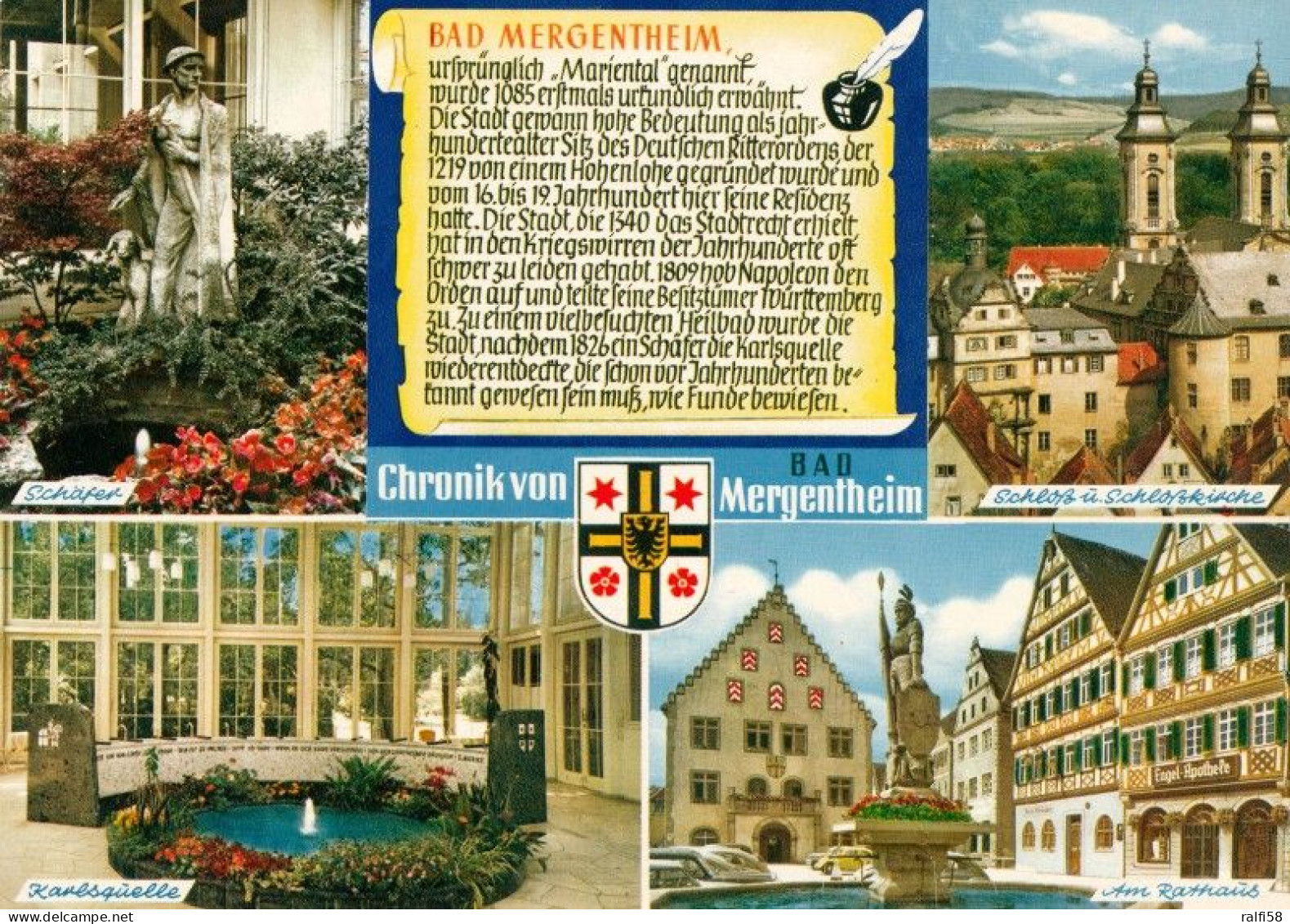 2 AK Germany / B-W * 2 Chronikkarten Der Stadt Bad Mergentheim Mit Wappen, Schloß, Rathaus, Schloßkirche, Mineralquelle - Bad Mergentheim