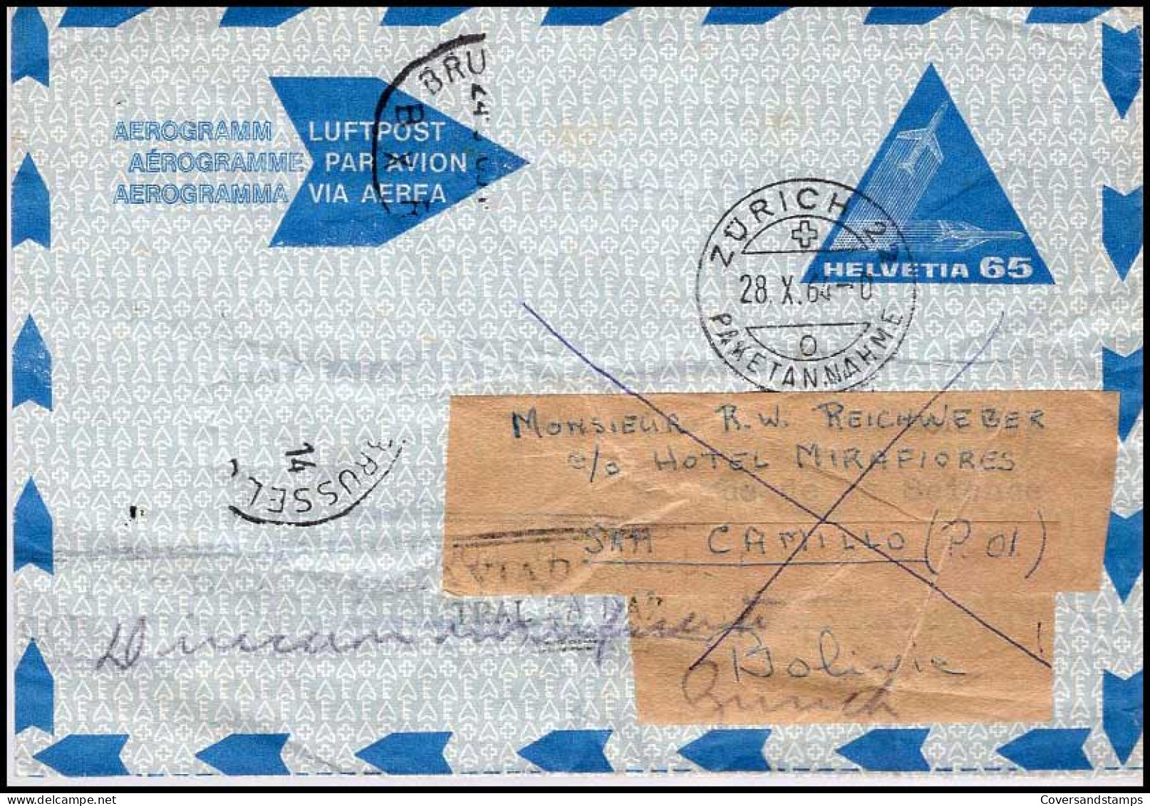 Aerogramme To San Camillo, Bolivia - Briefe U. Dokumente