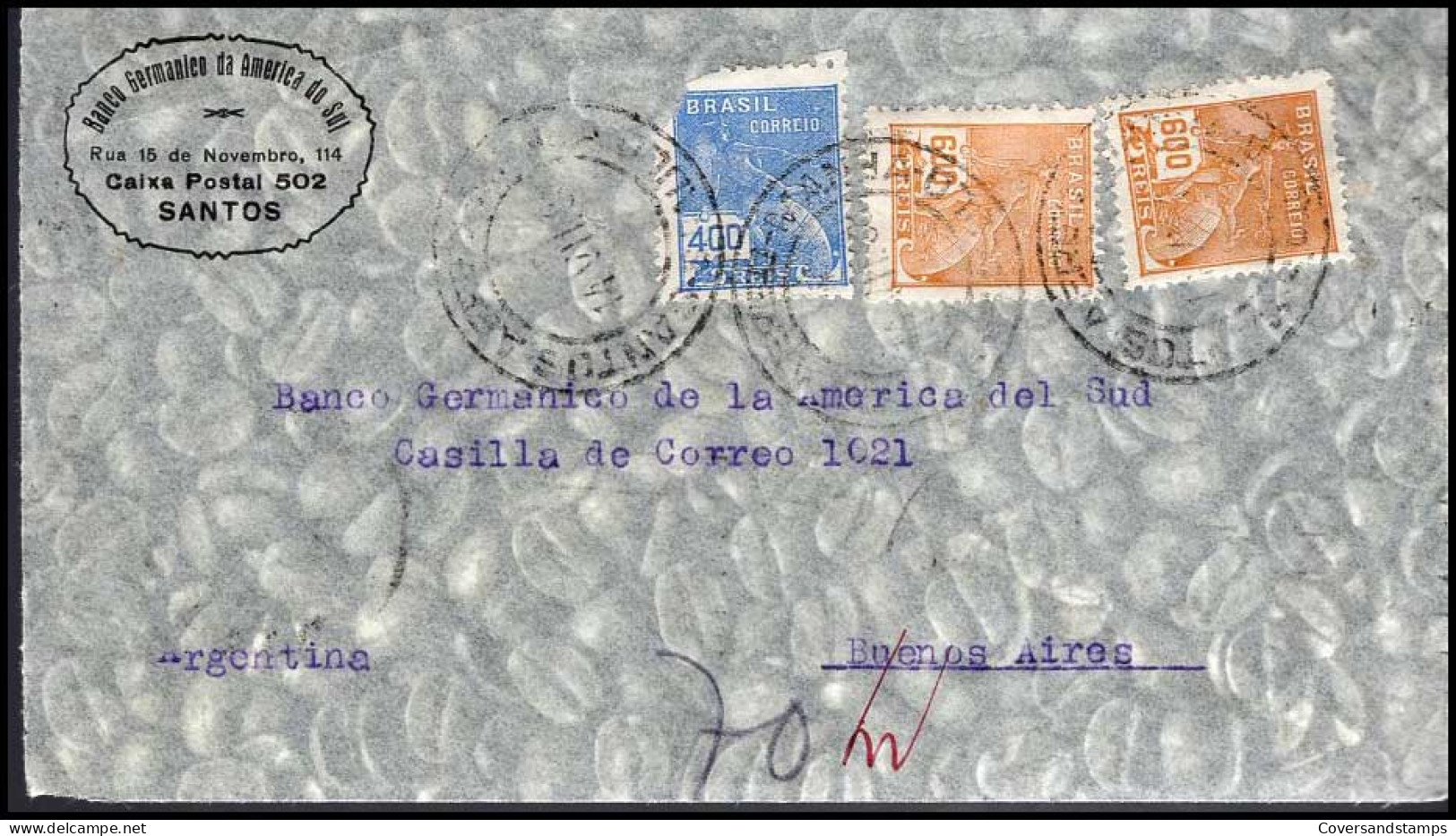 Cover To Buenos Aires - 'Banco Germanica De America Do Sul - Storia Postale