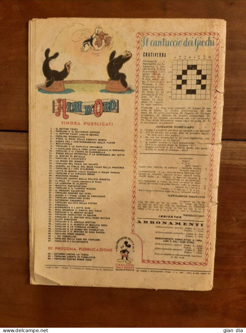 ALBI D’ORO TOPOLINO Ed.Mondadori: Numero 47 Del 24.3.47. NON RISTAMPA. - Disney