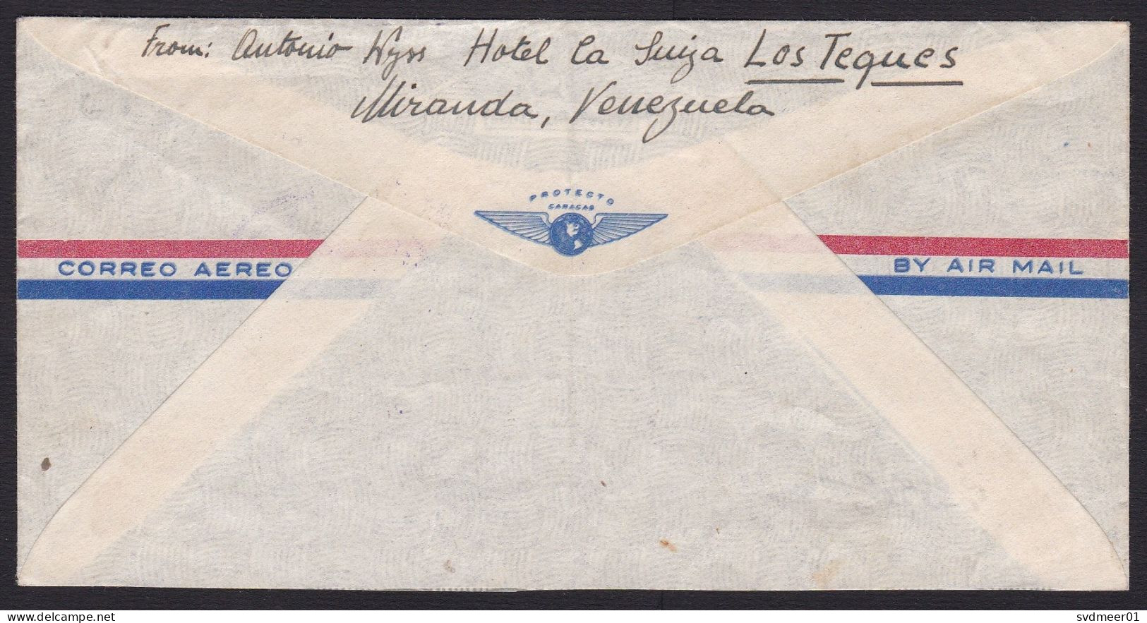 Venezuela: Airmail Cover To Switzerland, 1947, 3 Stamps, 2x Value Overprint, Written Via KLM Airlines (minor Fold) - Venezuela