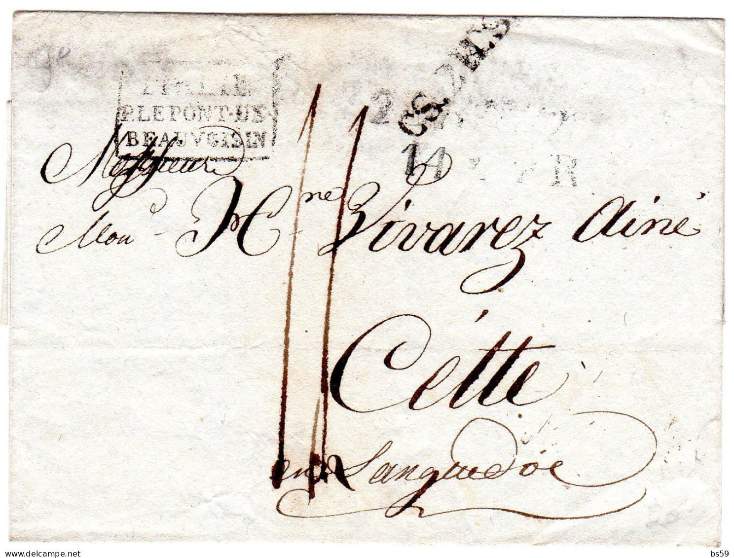 LSC (mention 14/03/1825) De Turin Pour Cette Cachet D'entrée Réf Noël 148 ITALIE/P.PONT-DE/BEAUVOISIN - 1. ...-1850 Prephilately