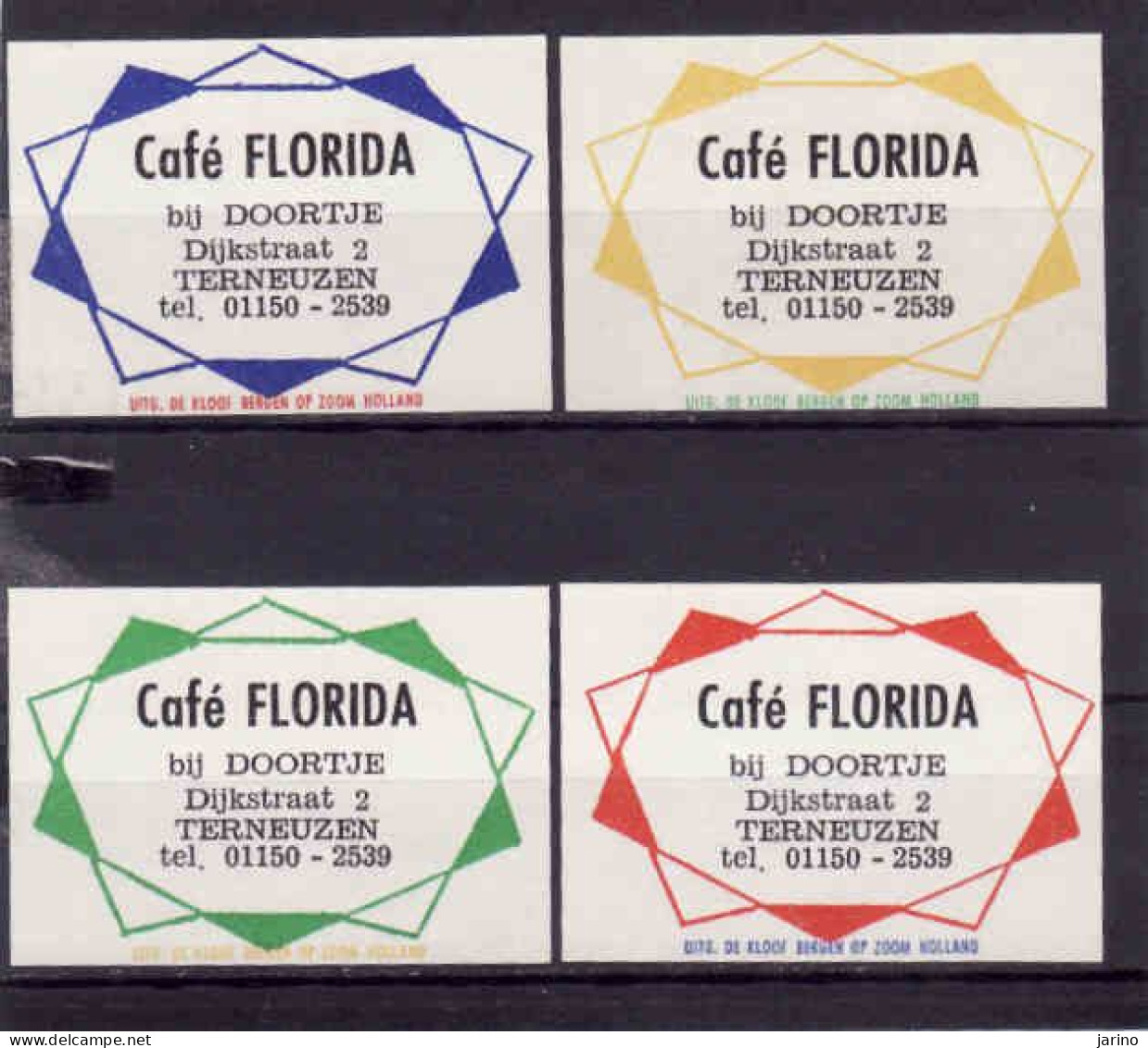 4 Dutch Matchbox Labels, TERNEUZEN - Zeeland, Café FLORIDA, Bij Doortje, Holland, Netherlands - Matchbox Labels