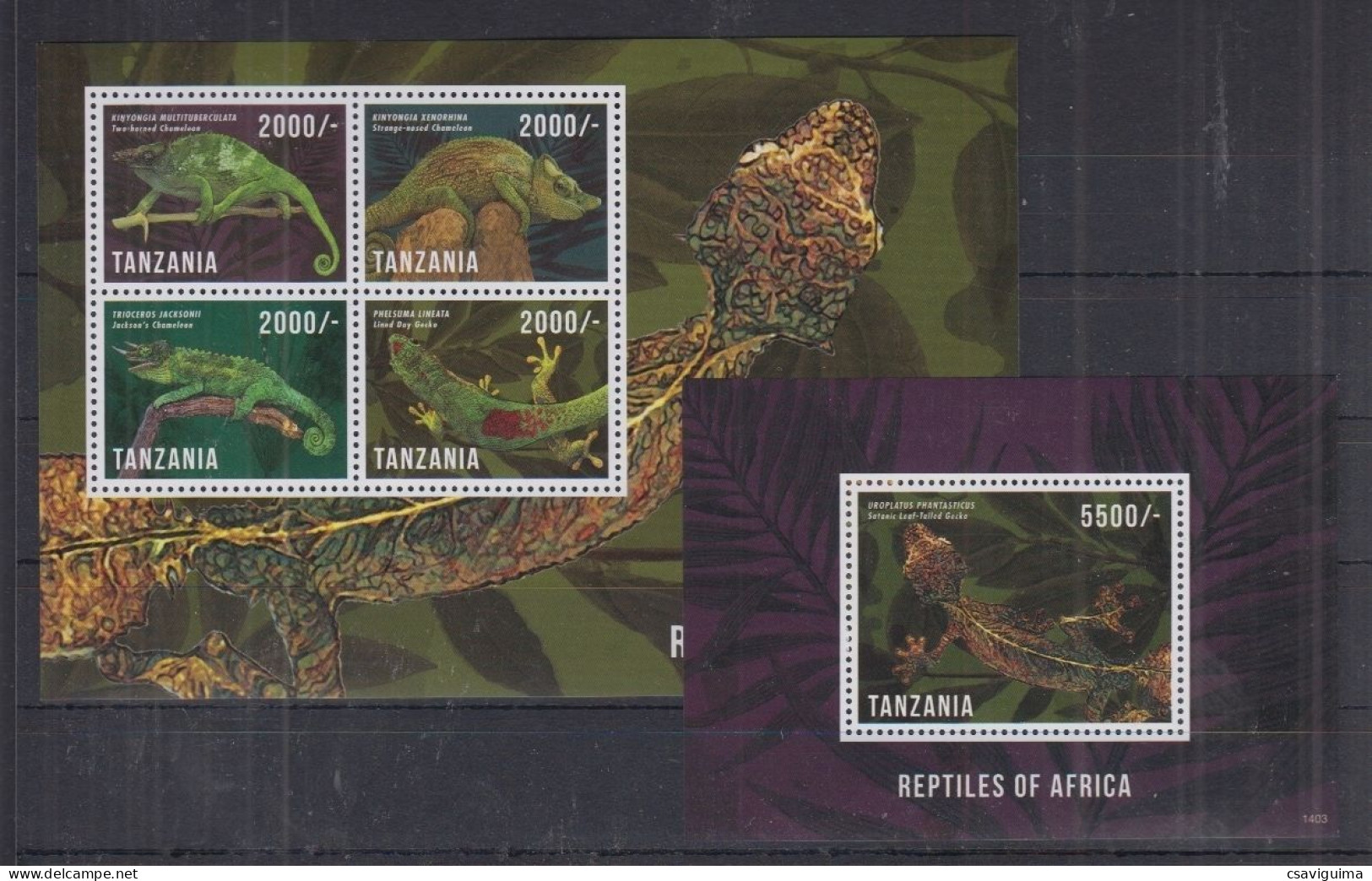 Tanzania - 2014 - Reptiles Of Africa - Yv 3812/15 + Bf 588 - Autres & Non Classés