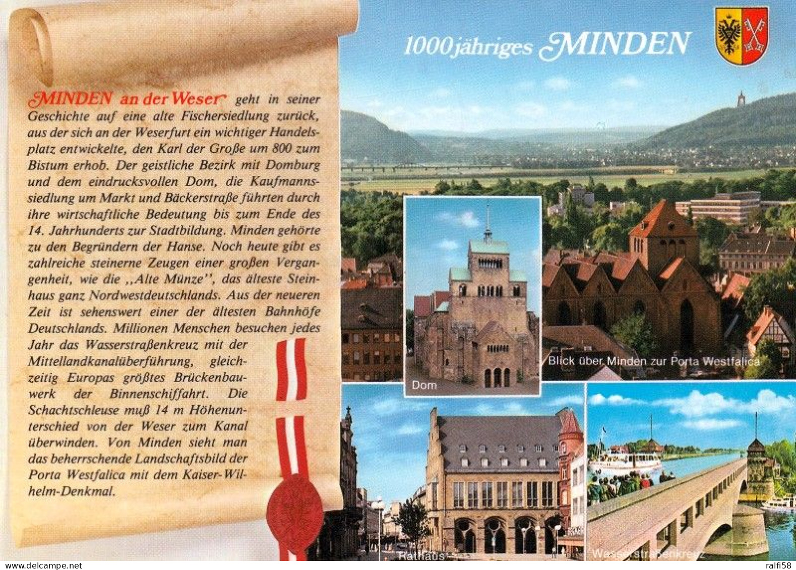 1 AK Germany / NRW * Chronikkarte Der 1000jährigen Stadt Minden Mit Wappen, Dom, Rathaus Und Wasserstraßenkreuz * - Minden