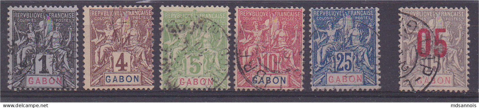 Gabon Lot De 6 Timbres Oblitérés Scan Recto / Verso - Usados